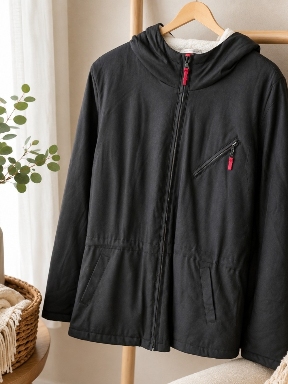 Black Hooded Zip Jacket with Lining